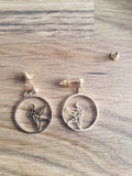 Gold Circular Drop Earrings with inset Crane artwork (stud)