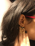 Gold Circular Drop Earrings with inset Crane artwork (stud)