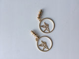 Gold Circular Drop Earrings with inset Crane artwork (stud)