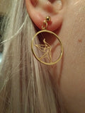 Gold Circular Drop Earrings with inset Crane artwork (stud)