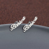 Custom-made Personalized Cursive Nameplate Ear Studs in 18k Gold, Platinum or Cobalt