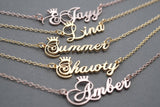 Personalized 'Crowned-Cursive' Nameplate Pendant in 18K Gold or Stainless Steel