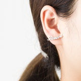 Custom-made Personalized Cursive Nameplate Ear Studs in 18k Gold, Platinum or Cobalt