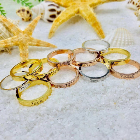 Name-Engraved Personalized Band-style Ring in White, Yellow or Rose Gold