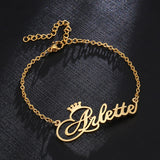 Personalized 'Crowned-Cursive' Nameplate Bracelet in Gold, Silver or Rose Gold