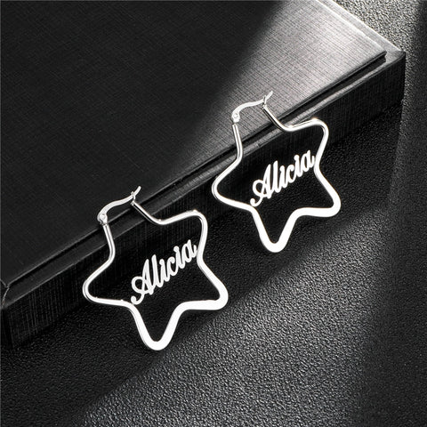 Personalized Nameplate Hoops in Gold, Silver or Rose Gold -  'The Star'
